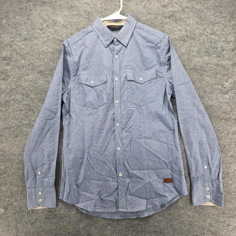 Outpost Makers Shirt Mens Small Blue Chambray Western Slim Fit Button Front